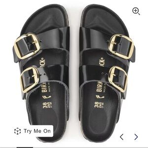 Birkenstock Black Sandals with Gold Buckles
